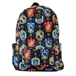 NEW Loungefly Universal Studios Harry Potter Hogwarts Houses Canvas Backpack